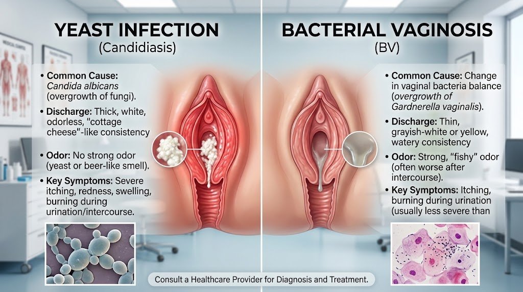 Difference Between Yeast Infection and BV: Symptoms, Causes and Treatment